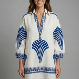 Damen Mini Kleid mit V-Ausschnitt und langen Ärmeln