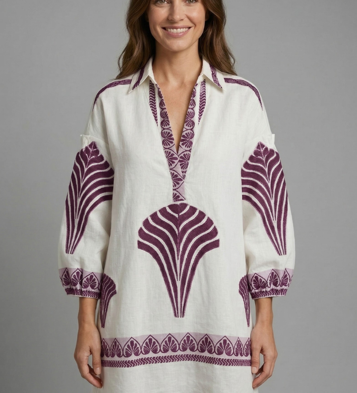 Damen Mini Kleid mit V-Ausschnitt und langen Ärmeln