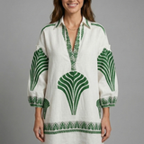 Damen Mini Kleid mit V-Ausschnitt und langen Ärmeln