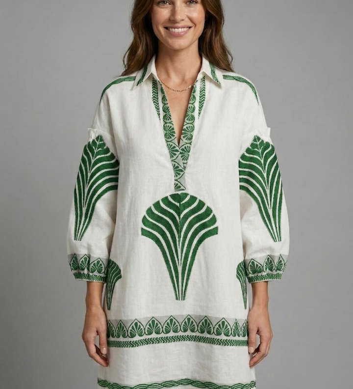 Damen Mini Kleid mit V-Ausschnitt und langen Ärmeln