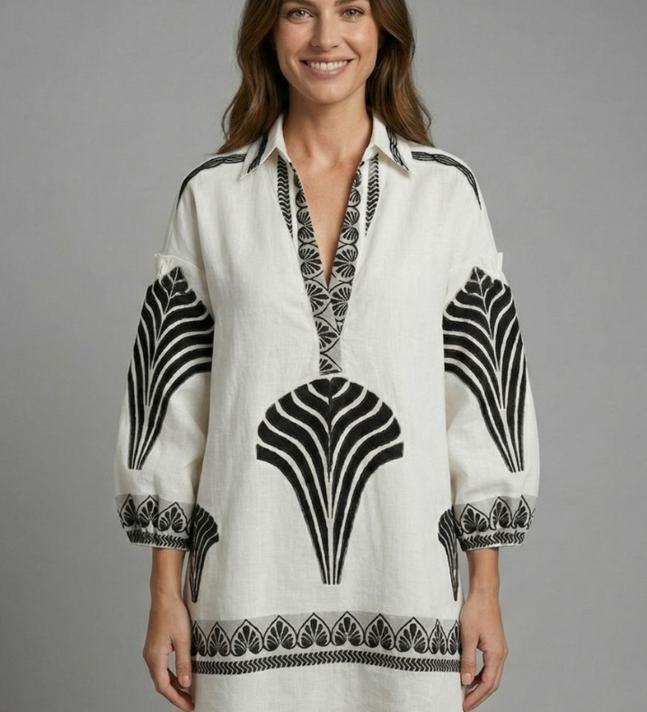 Damen Mini Kleid mit V-Ausschnitt und langen Ärmeln