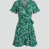 Damen Mini Kleid mit V-Ausschnitt und Rüschensaum