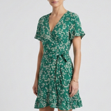 Damen Mini Kleid mit V-Ausschnitt und Rüschensaum