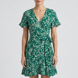 Damen Mini Kleid mit V-Ausschnitt und Rüschensaum