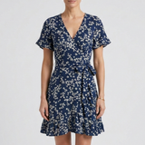Damen Mini Kleid mit V-Ausschnitt und Rüschensaum
