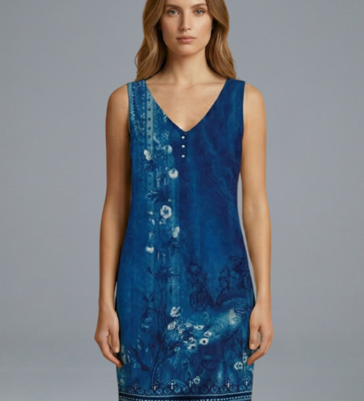 Damen Mini Kleid mit V-Ausschnitt und ärmellosem Design