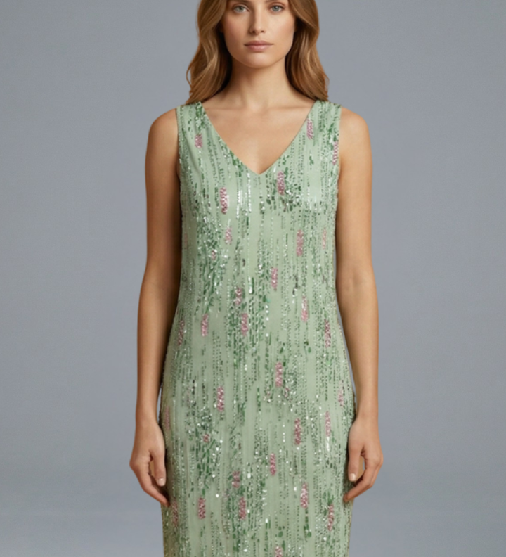 Damen Mini Kleid mit V-Ausschnitt und ärmellosem Design