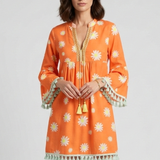 Damen Mini Kleid mit V-Ausschnitt und Quasten Saum