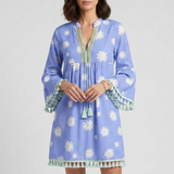 Damen Mini Kleid mit V-Ausschnitt und Quasten Saum