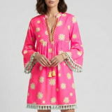 Damen Mini Kleid mit V-Ausschnitt und Quasten Saum