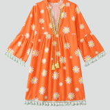 Damen Mini Kleid mit V-Ausschnitt und Quasten Saum
