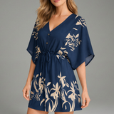Damen Mini-Kleid mit V-Ausschnitt und Taillenkordel