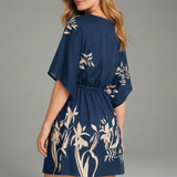 Damen Mini-Kleid mit V-Ausschnitt und Taillenkordel