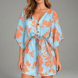 Damen Mini-Kleid mit V-Ausschnitt und Taillenkordel