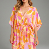 Damen Mini-Kleid mit V-Ausschnitt und Taillenkordel