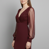 Damen Mini Kleid mit V-Ausschnitt und transparenten Ärmeln