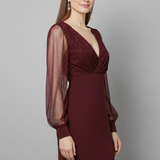 Damen Mini Kleid mit V-Ausschnitt und transparenten Ärmeln