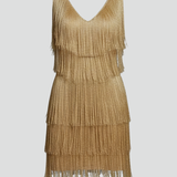 Damen Mini Kleid mit V-Ausschnitt und Fransen-Oberfläche