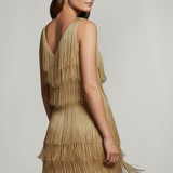 Damen Mini Kleid mit V-Ausschnitt und Fransen-Oberfläche