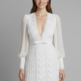 Damen Mini Kleid mit V-Ausschnitt und langen Ärmeln