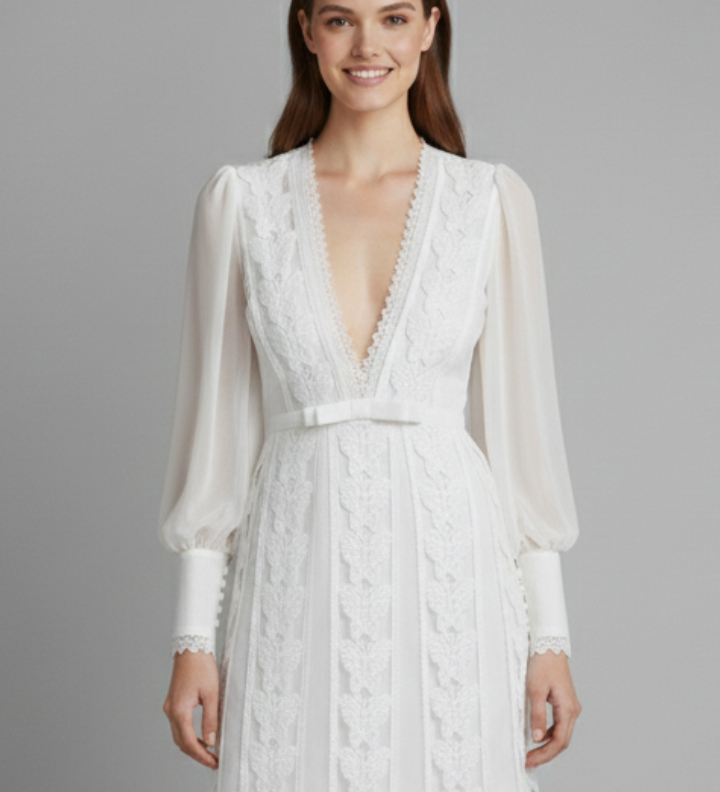 Damen Mini Kleid mit V-Ausschnitt und langen Ärmeln