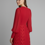 Damen Mini Kleid mit V-Ausschnitt und langen Ärmeln