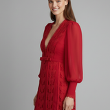 Damen Mini Kleid mit V-Ausschnitt und langen Ärmeln