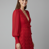 Damen Mini Kleid mit V-Ausschnitt und langen Ärmeln