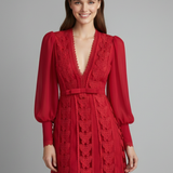 Damen Mini Kleid mit V-Ausschnitt und langen Ärmeln