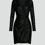 Damen Mini Kleid mit V-Ausschnitt und Pailletten-Oberfläche