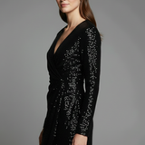 Damen Mini Kleid mit V-Ausschnitt und Pailletten-Oberfläche