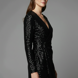 Damen Mini Kleid mit V-Ausschnitt und Pailletten-Oberfläche