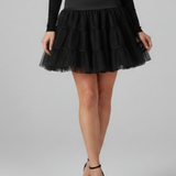 Damen Minirock mit elastischem Bund und gestuften Mesh