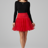 Damen Minirock mit elastischem Bund und gestuften Mesh