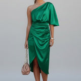 Damen Midi Kleid mit einem Schulterträger und Drapiertem Bund