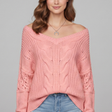 Damen Oversized Pullover mit langen Ärmeln und gerippten Bündchen