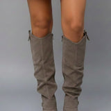 Damen Overknee-Stiefel mit lässigem Schaft und flachem Absatz