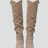 Damen Overknee-Stiefel mit lässigem Schaft und flachem Absatz