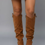 Damen Overknee-Stiefel mit lässigem Schaft und flachem Absatz