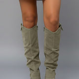 Damen Overknee-Stiefel mit lässigem Schaft und flachem Absatz
