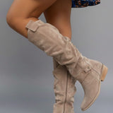 Damen Overknee-Stiefel mit lässigem Schaft und flachem Absatz