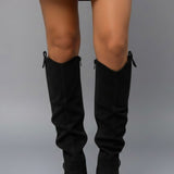 Damen Overknee-Stiefel mit lässigem Schaft und flachem Absatz