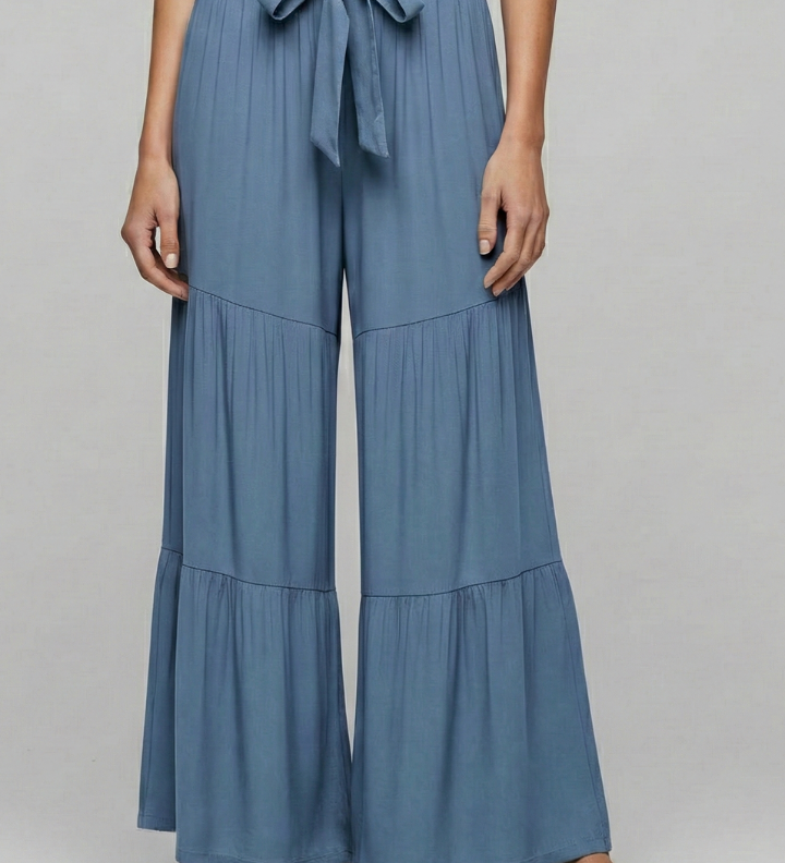 Damen Palazzo-Hosen mit Kordelzugbund und gestuften Beinen