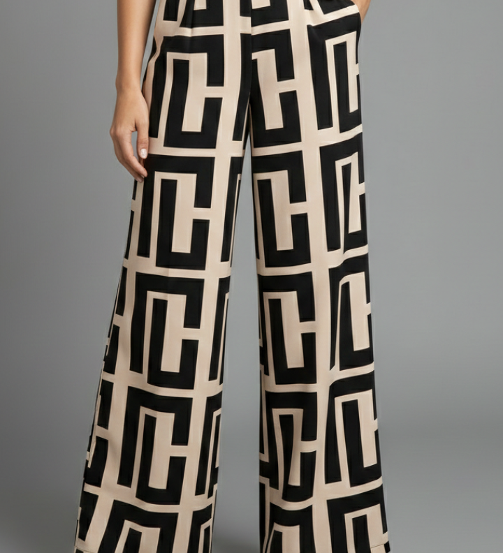 Damen Palazzo-Hosen mit grafischem Druck und weitem Bein