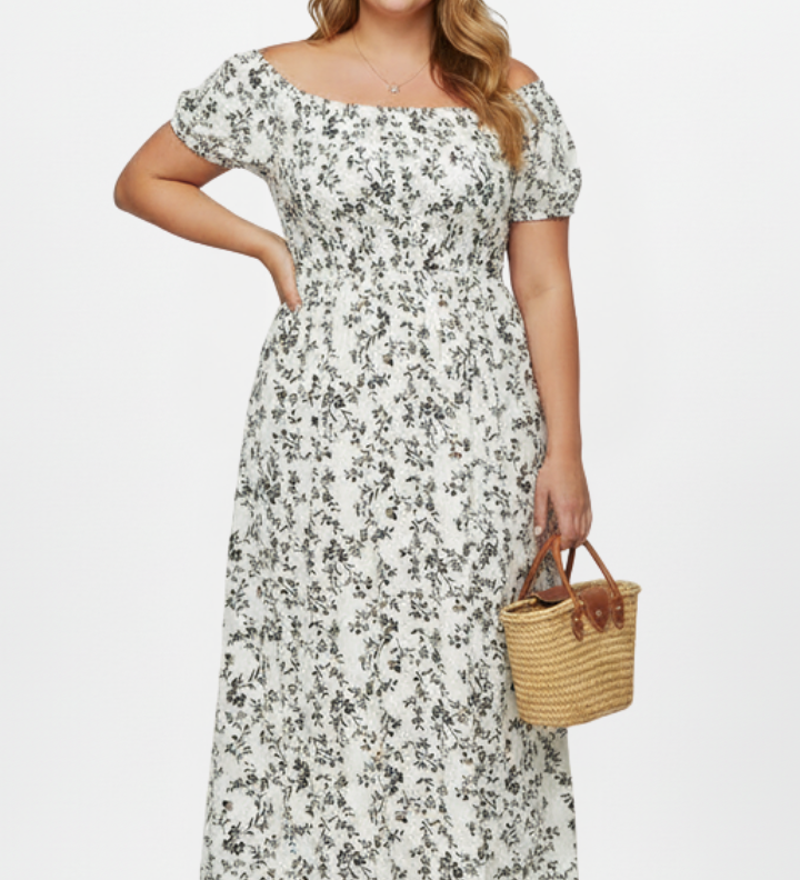 Damen Plus Size Maxi-Kleid mit schulterfreiem Ausschnitt und seitlichen Schlitzen