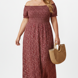 Damen Plus Size Maxi-Kleid mit schulterfreiem Ausschnitt und seitlichen Schlitzen