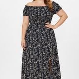 Damen Plus Size Maxi-Kleid mit schulterfreiem Ausschnitt und seitlichen Schlitzen