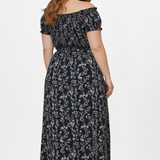 Damen Plus Size Maxi-Kleid mit schulterfreiem Ausschnitt und seitlichen Schlitzen