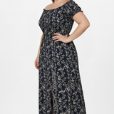 Damen Plus Size Maxi-Kleid mit schulterfreiem Ausschnitt und seitlichen Schlitzen