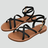 Damen Sandalen mit Überkreuzten Riemen und Verstellbarem Verschluss